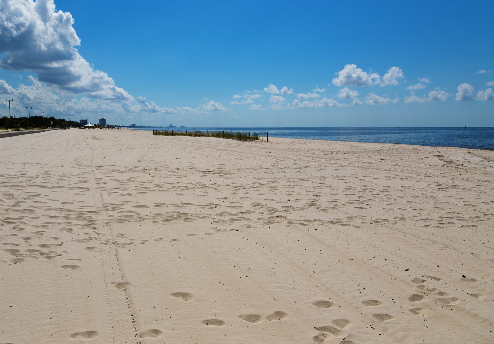 A stretch of white sand beach near Gulfport, Mississippi