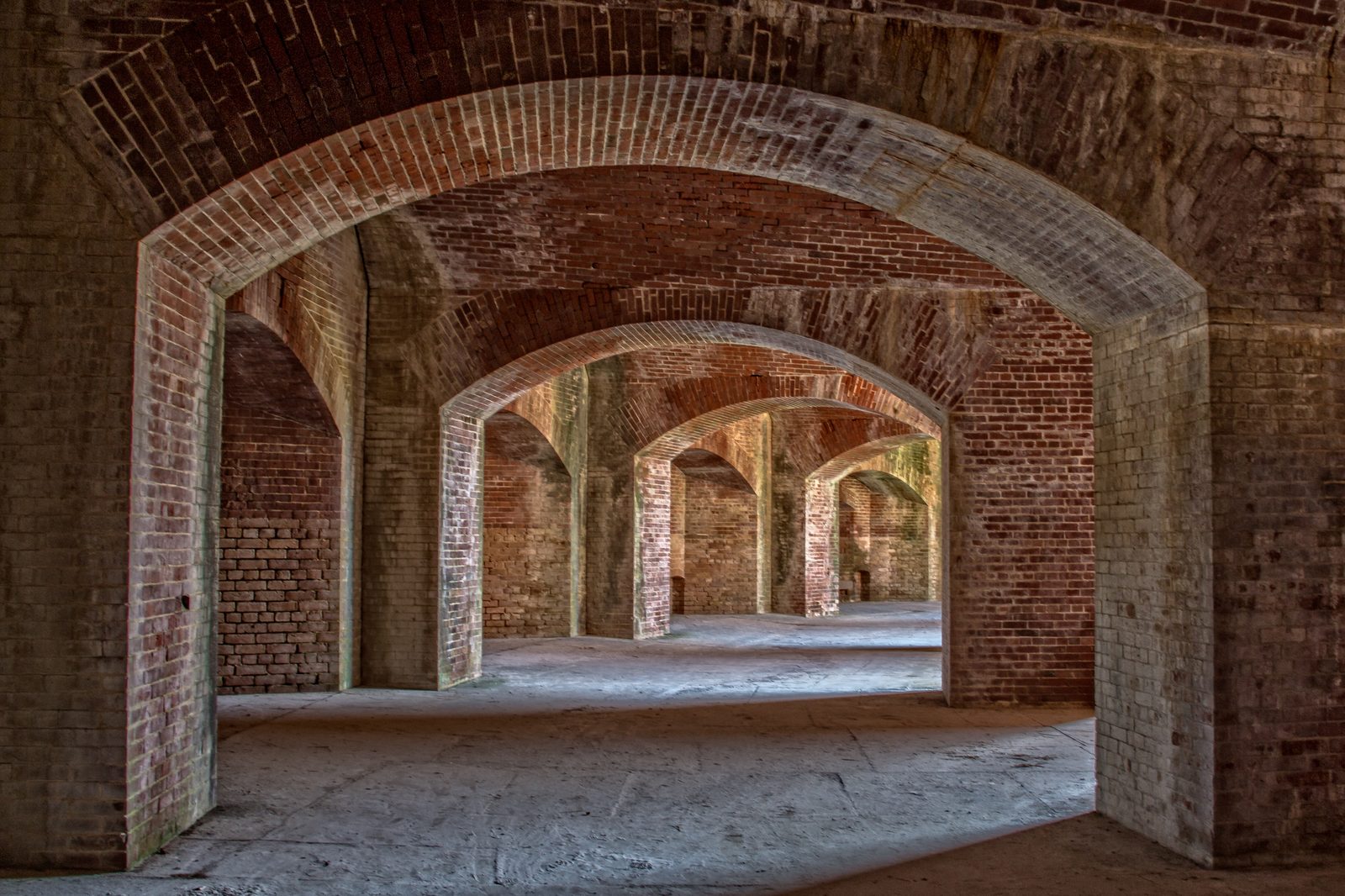 Brick casemate arches inside Fort Massachusetts on Ship Island